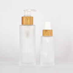 Bamboo Cover Cap Lid 30ml 50ml 100ml 150ml Frosted Clear Glass Lotion Bottle ,ready to ship cosmetic frosted glass bottle