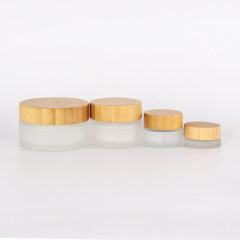 Cosmetic 5ml 15ml 30ml 50ml 100ml clear frosted glass jar with bamboo wood lid for body cream
