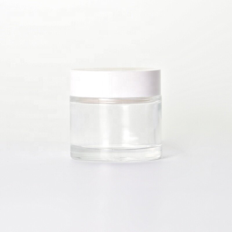 50ml white plastic lid glass cream jar clear jar for skin care cream wholesale price nice quality glass jar