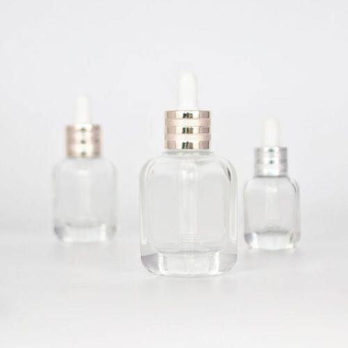 High quality cosmetic packaging skincare glass jars and bottles clear square shape cosmetic bottle