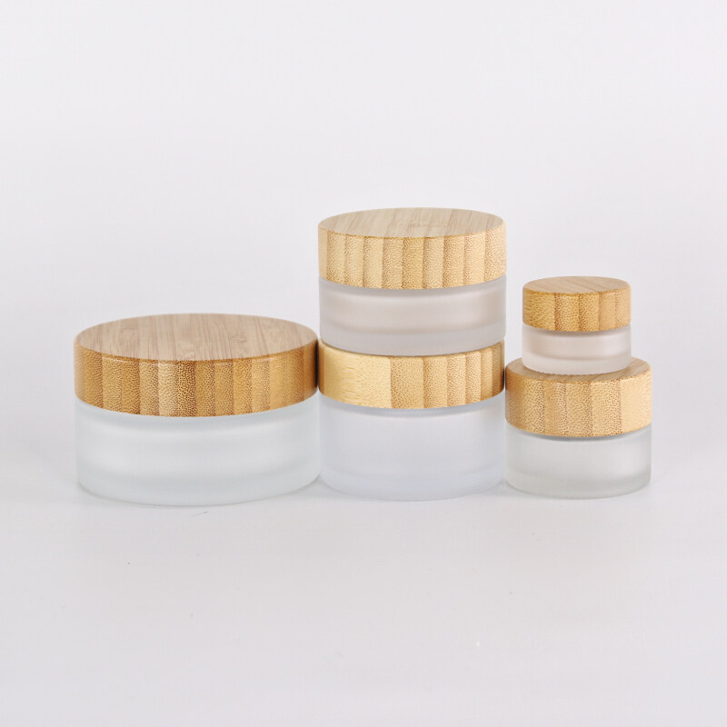 5g 15g 30g 50g 100g 200g cosmetic bamboo lid glass jar, 50g face cream frost glass jar with bamboo lid