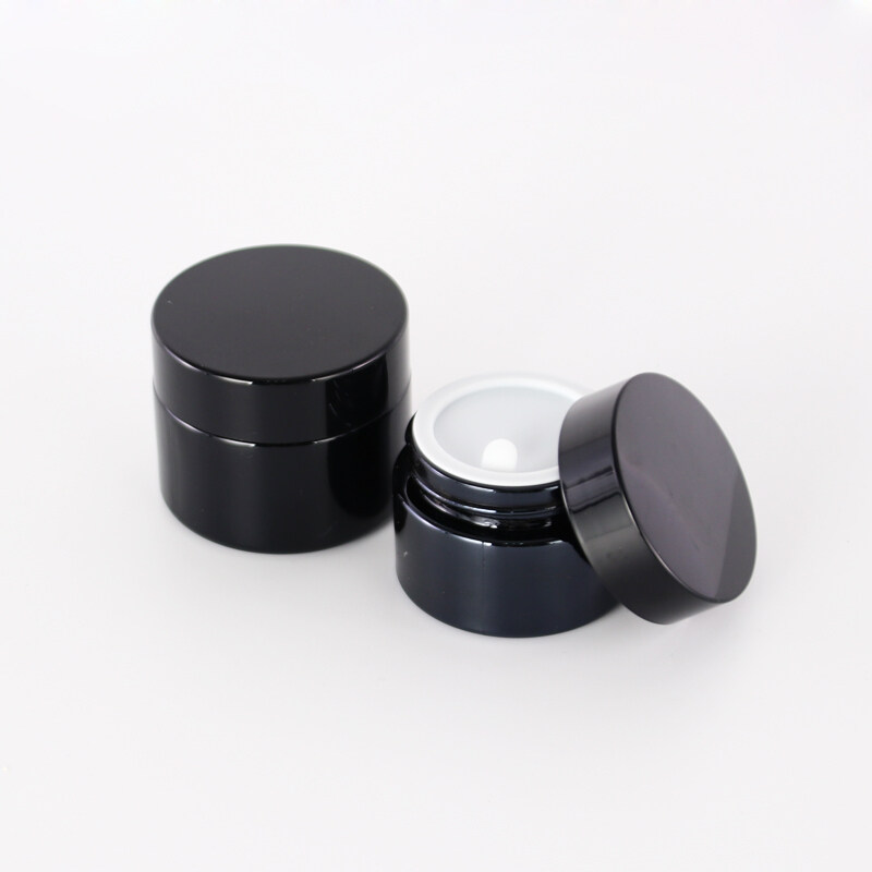 Wholesale black glass cream jar dark violet glass jar for skincare packaging