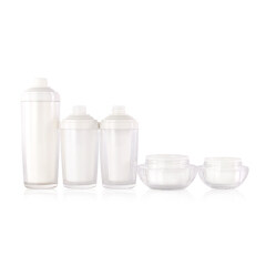 White acrylic plastic cosmetic packaging lotion bottle and cream jar
