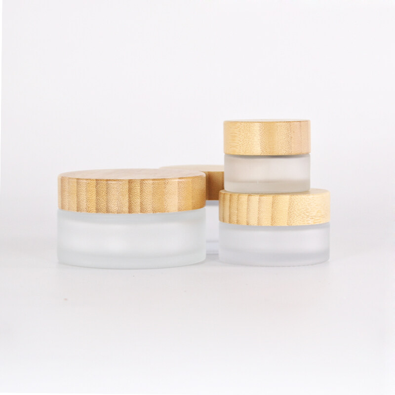 Frosted cosmetic bamboo cosmetic jars container bamboo jar with lids 100ml clear glass jar with bamboo lid
