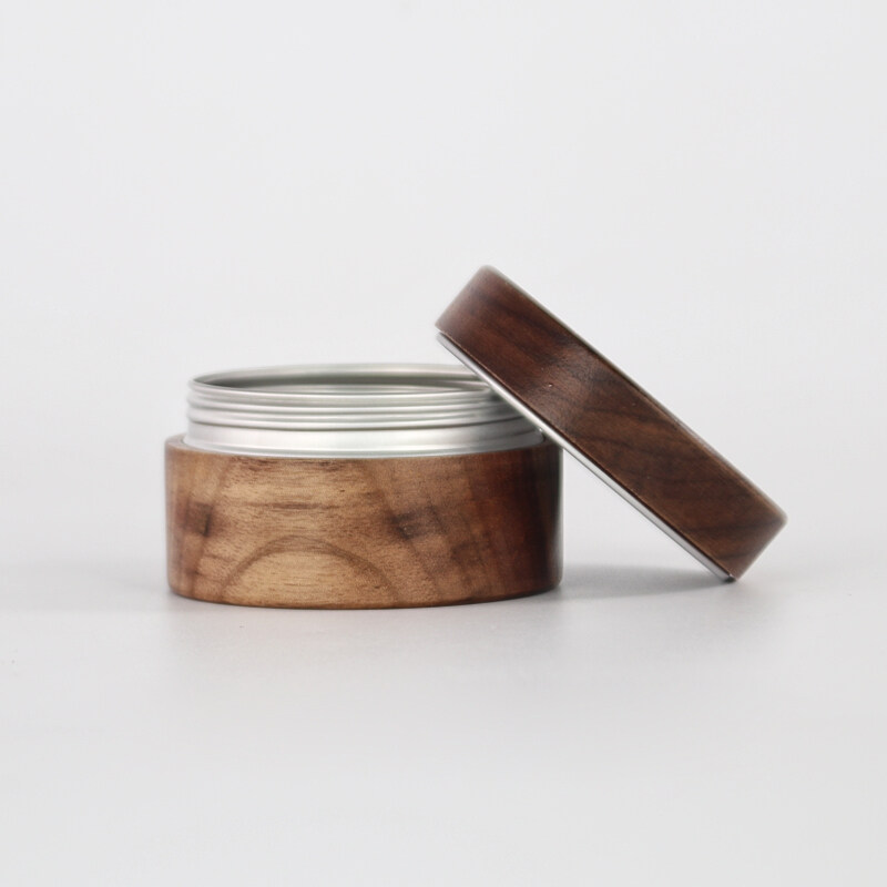 No plastic 100% eco-friendly cosmetic packaging wood aluminum jar wood cream jars