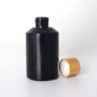 Black glass slanted shoulder spray perfume bottle with bamboo and wood screw cap