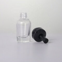 Small volume slant shoulder clear glass serum bottle with special shape dropper black dropper with slim bulb