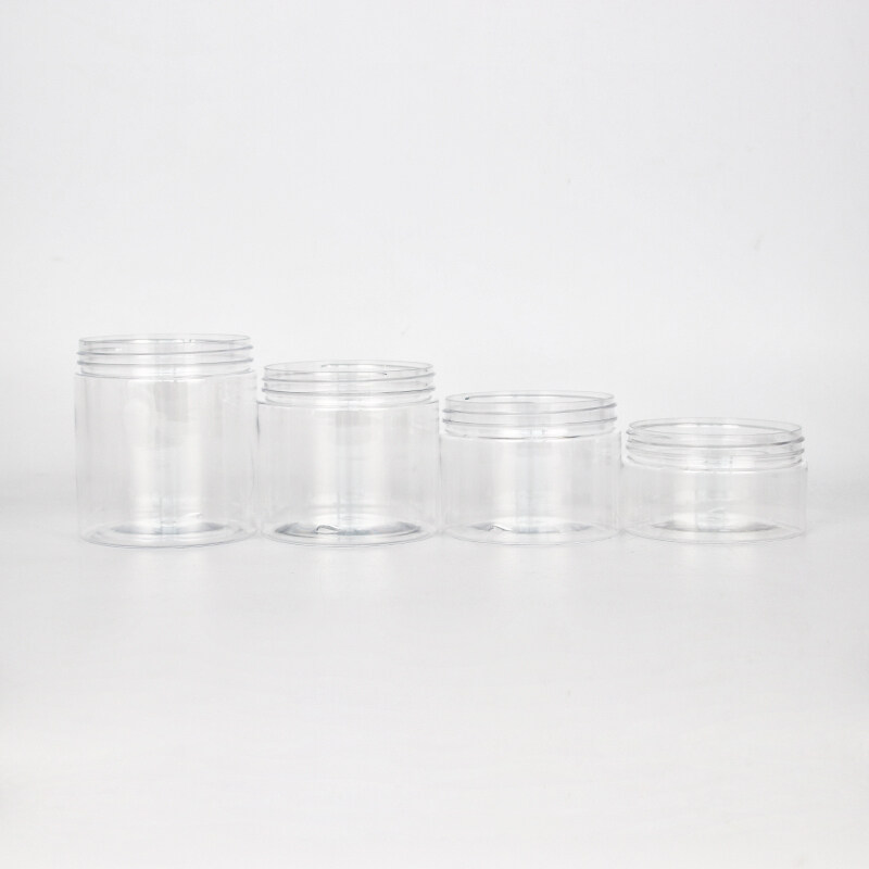 Wholesale Food Grade Plastic Empty Clear Wide Mouth Cosmetic Food Storage PET Plastic Jars with Aluminum Silver Screw Lid