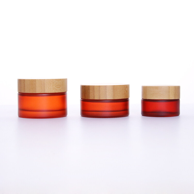 natural 150g 100g 50g 30g 15g 5g amber frosted glass cosmetic facial cream jar with bamboo lid,empty glass jar
