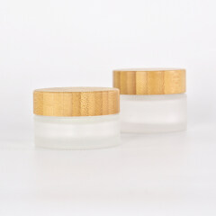 clear frosted color Skin Care Cream Containers 50ml Frosted Cosmetic Glass Jar With Bamboo Lid  glass jar