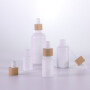 Ecological bamboo wood cover  opal white glass  bottle eye cream face cream essential oil essence dropper perfume bottle