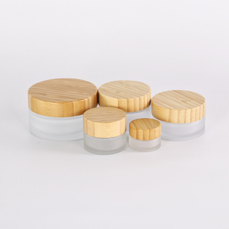 5g 15g 30g 50g 100g clear green amber cosmetic frosted glass jars bamboo packaging with bamboo lid,cosmetic glass jar