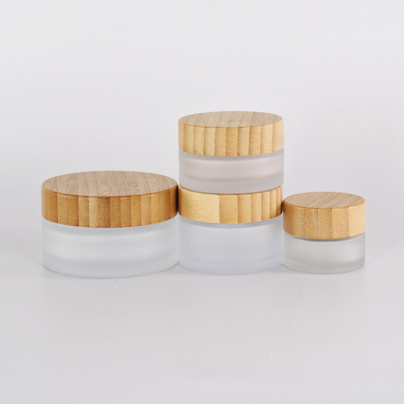 Honest Suppliers Frosted Glass Cream Jars Natural Bamboo Lids Empty Refillable Cosmetic Container Glass Jar