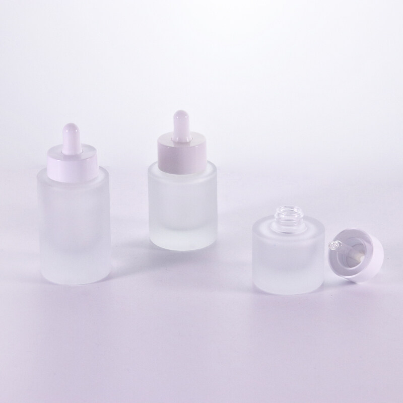 Frosted thick bottom round shape 1 oz 30 ml essential oil glass dropper bottle for cosmetic packaging dropper bottle