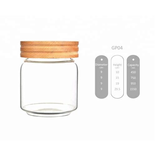 customized size capacity screw lid for food jar container food jar wholesale glass food medicine container with wooden lids sale