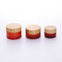 Hot sale 30g 50g 50ml amber frosted round glass cosmetics bamboo lids face cream jars for cream jars