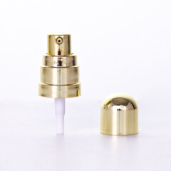 Ready to ship in stock electroplating golden plastic lotion pump  with golden round plastic cap for skincare cosmetic