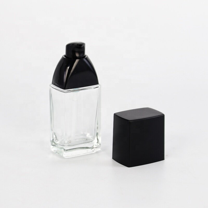 Square glass bottle for lotion and serum clear glass bottle with new style pump