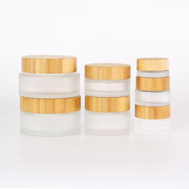 Eco friendly high end natural bamboo wood lid 5g 10g 15g 20g 30g 50g 100g cream glass jar for cosmetic