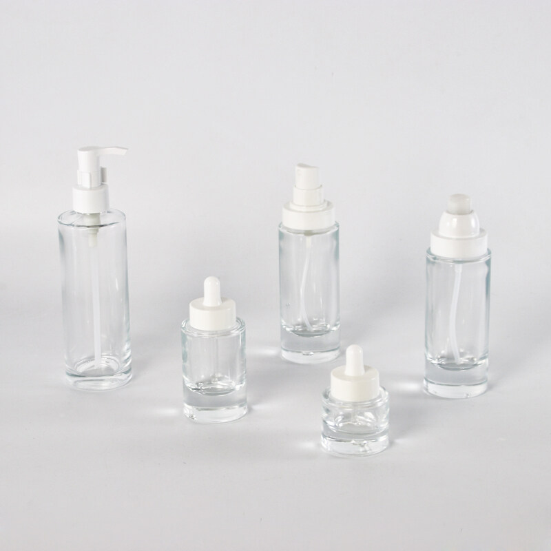 Thick Bottom Transparent Skin Care Set Empty Glass Cosmetic essential oil Bottle and glass jar