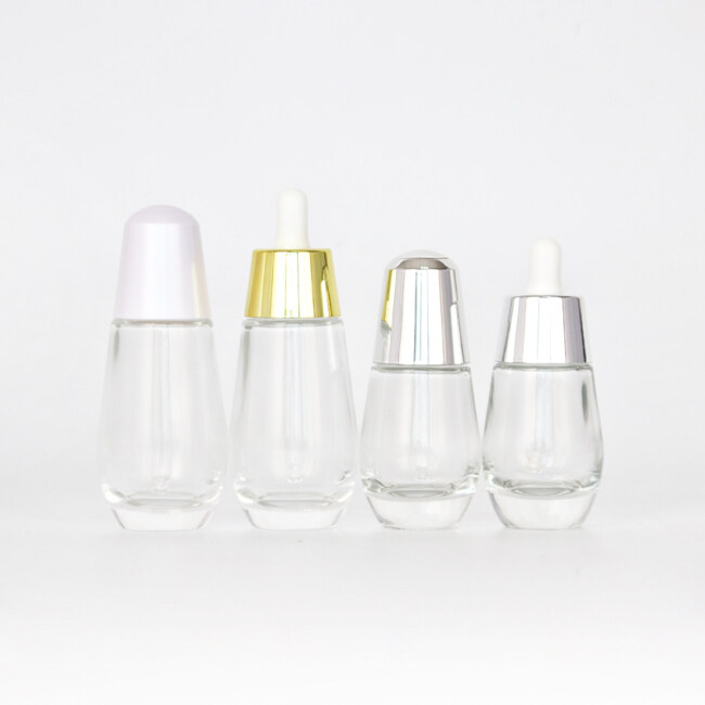 Wholesale New design 1oz 30ml clear glass serum bottle  transparent dropper bottle for skin care cosmetic packaging