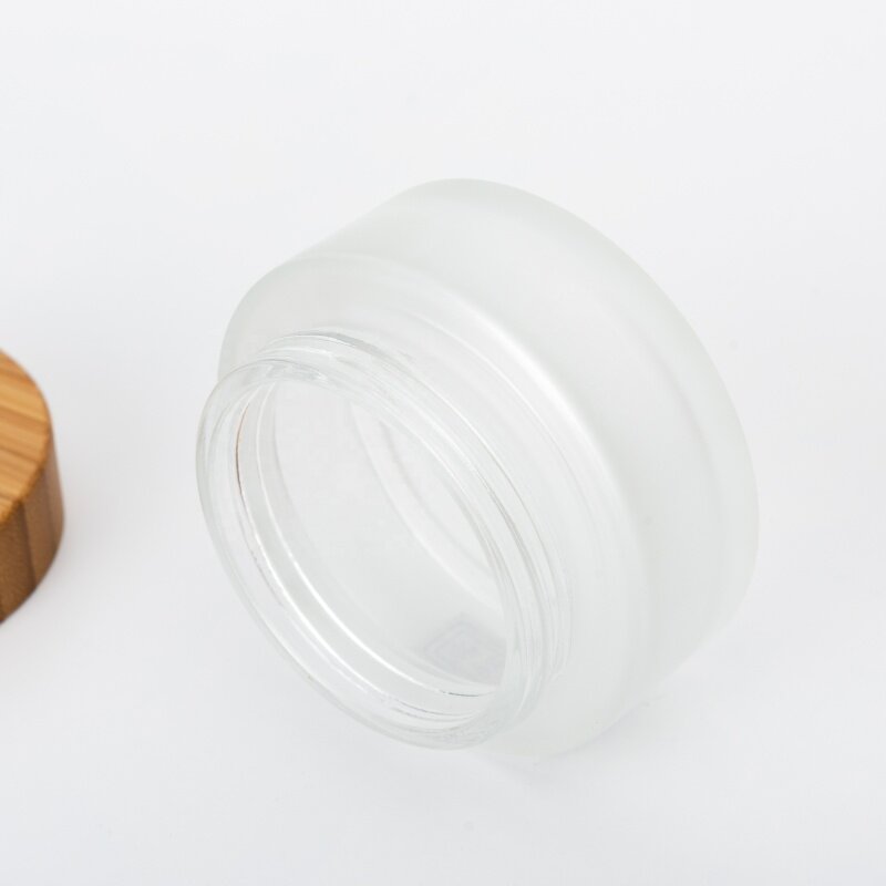 Complete capacity clear frosted glass Jar With Bamboo Lids 30g 50g 100g Bamboo Packaging Cream Container
