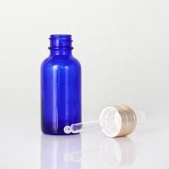 30mL Cobalt Blue Luxury Serum Bottle with Gold Dropper Cap