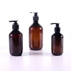 Wholesale 250ml 300ml 500ml Amber Plastic Shampoo Bottles with Pump Dispenser for Hand Lotion Shampoo Conditioner Hand Wash