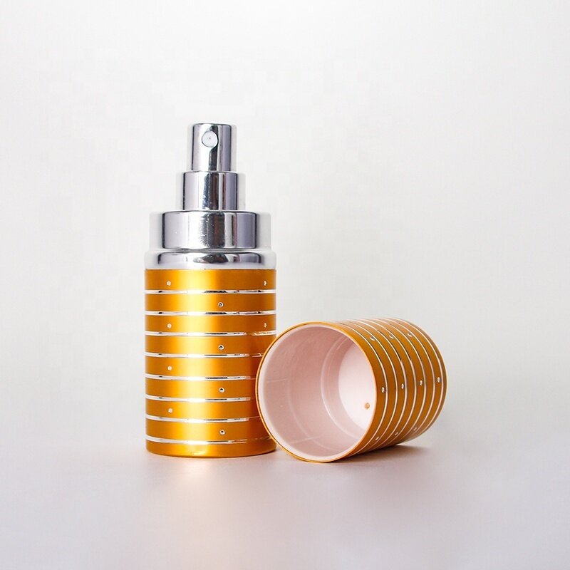30ml refillable perfume atomizer fancy golden perfume bottle with silver rings and stones decoration