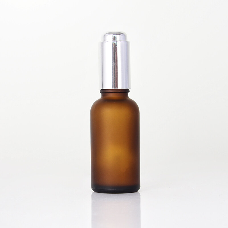 Plastic head dropper bottle transparent frosted amber glass  essential oil bottle cosmetic packaging