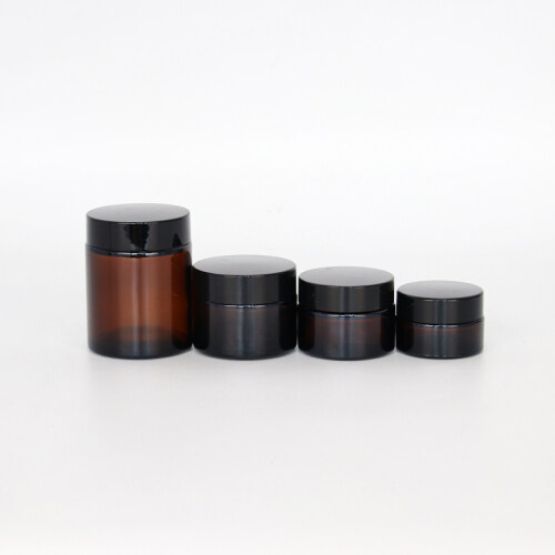 Manufacturer amber cream glass jar with black lid brown color glass jar for cream