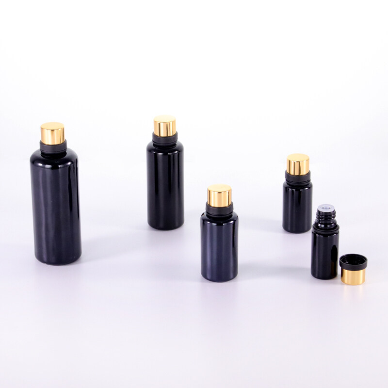 Hot Selling Black Round Essential Oils Aromatherapy Glass Bottles With Black dropper cap
