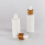 Round shoulder opal white glass bottle for skin care package bamboo collar opal glass products with plastic lids