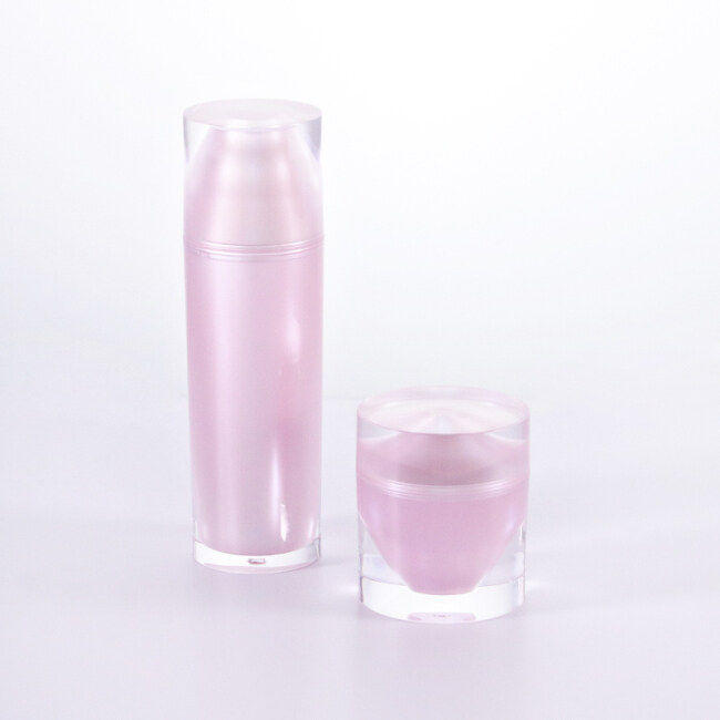 High quality  30ml 50ml 100ml  Acrylic Pink Color  Lotion Pump Bottles and Luxury Cream Jars 15g 30g 50g for cosmetic packages