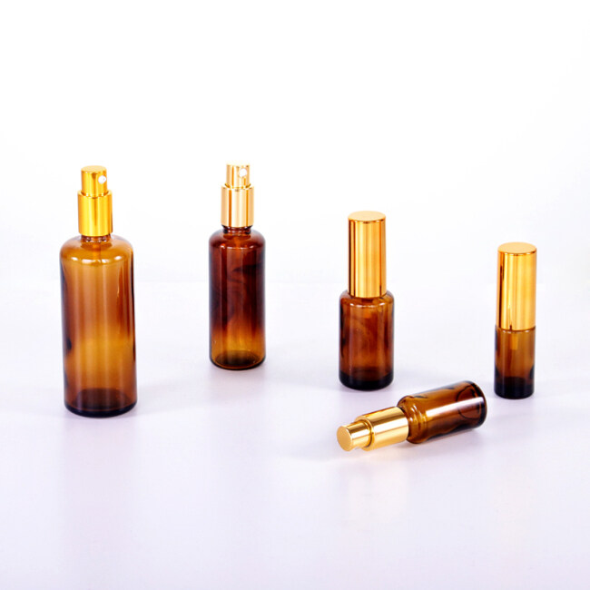 Ultraviolet-proof amber glass bottle serum sprayer glass bottle amber lotion glass bottle with pump