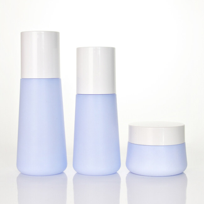 110ml 150ml blue empty PETG plastic  lotion bottle set with white cap,50g PETG plastic jar