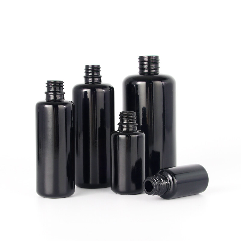 Factory 5ml 10ml 15ml 20ml 30ml 50ml 60ml 100ml essential oil black glass dark violet dropper bottles