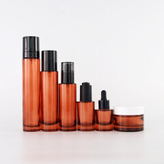 Cosmetic packaging 15ml 30ml 60ml 125ml 200ml amber glass spray bottles full set frosted amber glass bottle