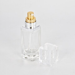 Luxury 40ml glass skin care lotion bottles square shape with golden pumps glass cosmetic bottles with thick bottom