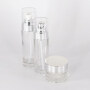 New design cosmetic packaging series clear glass bottle and jar with silver plating pump and cover