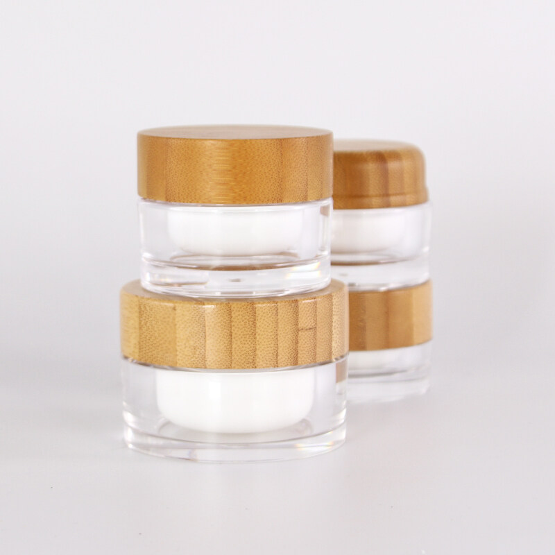 New 15g 30g 50g 100g plastic cylinder container acrylic cream jars pot with bamboo wooden lid