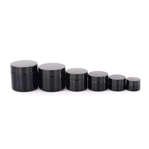 Empty 50ml 100ml black color jar with black caps glass cosmetic cream jar,hot model black glass jar