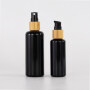 New Developed Natural Wooden Bamboo Cap Round shoulder glass bottle, opal white and opaque black cosmetic glass bottle