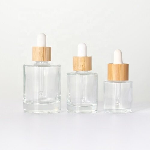 Clear glass essential oil bottle with bamboo dropper custom design for serum bottle