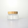 Natural bamboo wood cover face cream glass jar skin care products empty jar can be customized
