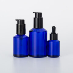 New arrival Brady Blue cosmetic cream glass  jars cobalt blue glass bottle and jar for luxury cosmetic packaging