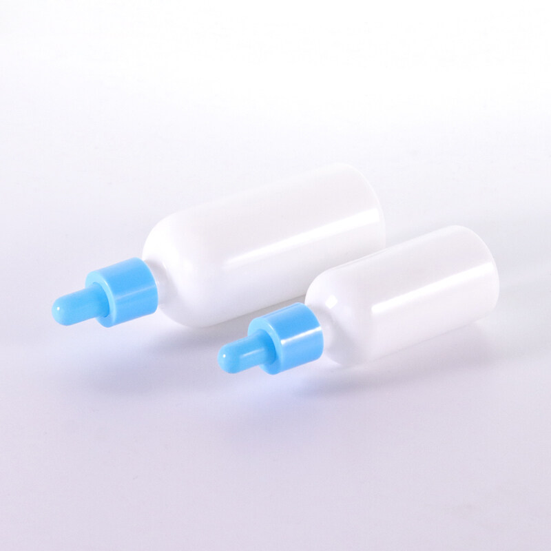 Wholesale 10ml 15ml 30ml 50ml 100ml empty opal white  glass dropper bottles with blue lids for serum essential oils aromatherapy