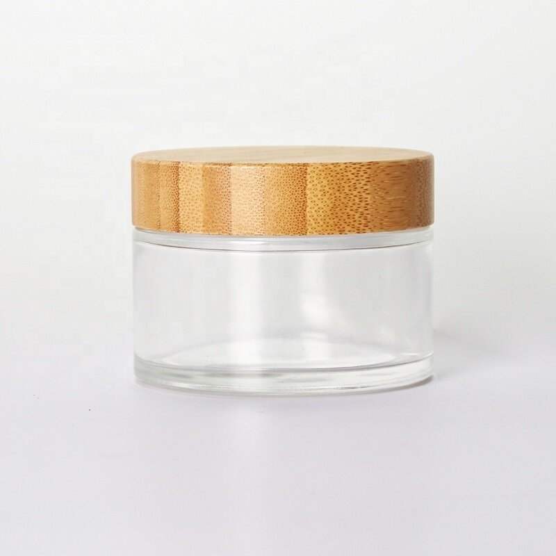Clear glass cream jar with bamboo lid various sizes jars for skin care