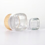 New square wood grain cover cosmetic transparent glass bottle pressing lotion pump empty bottle