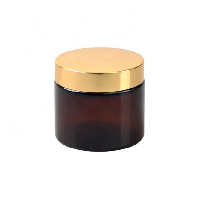 Hot selling 80ml/300ml brown wide mouth glass jar with gold screw lid